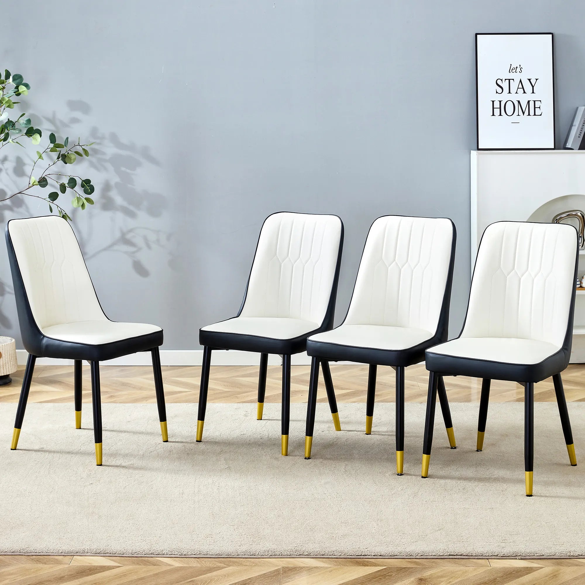 Modern PU Leather Dining Chair Set With Black And White Due Tone