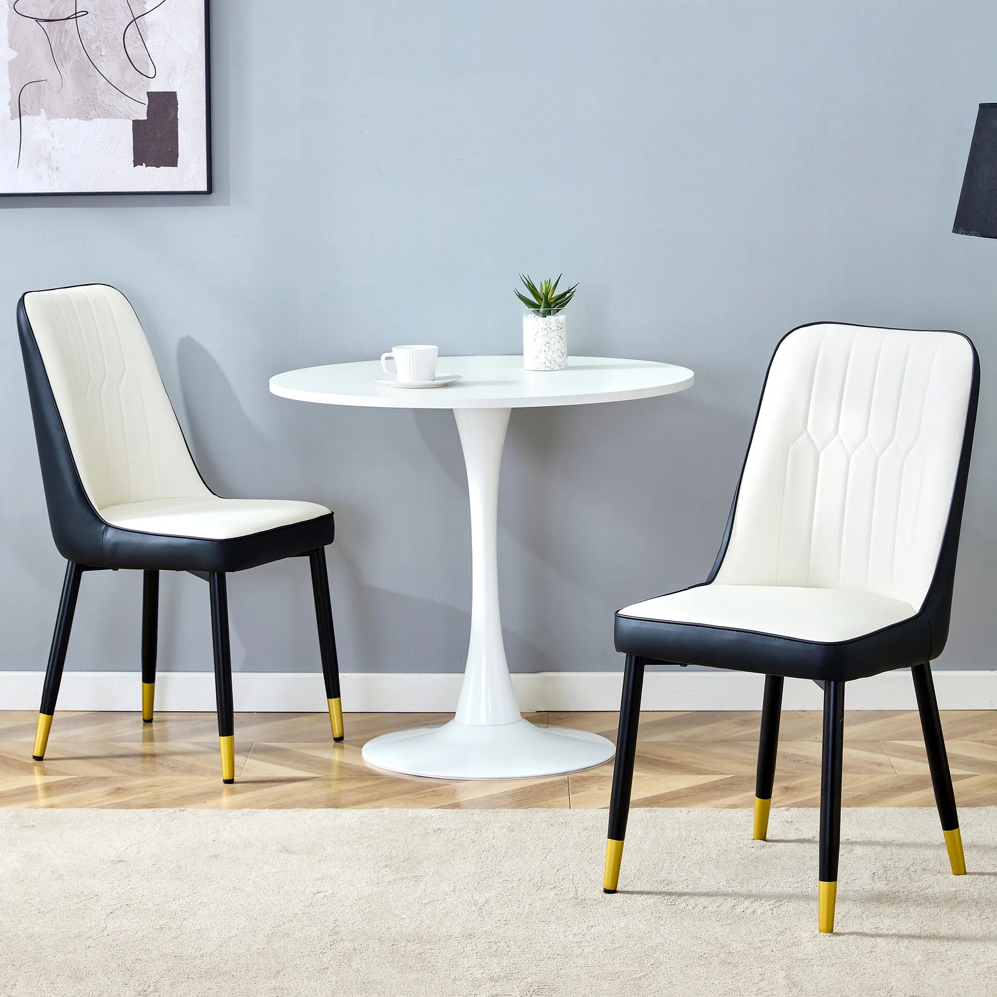 Modern PU Leather Dining Chair Set With Black And White Due Tone