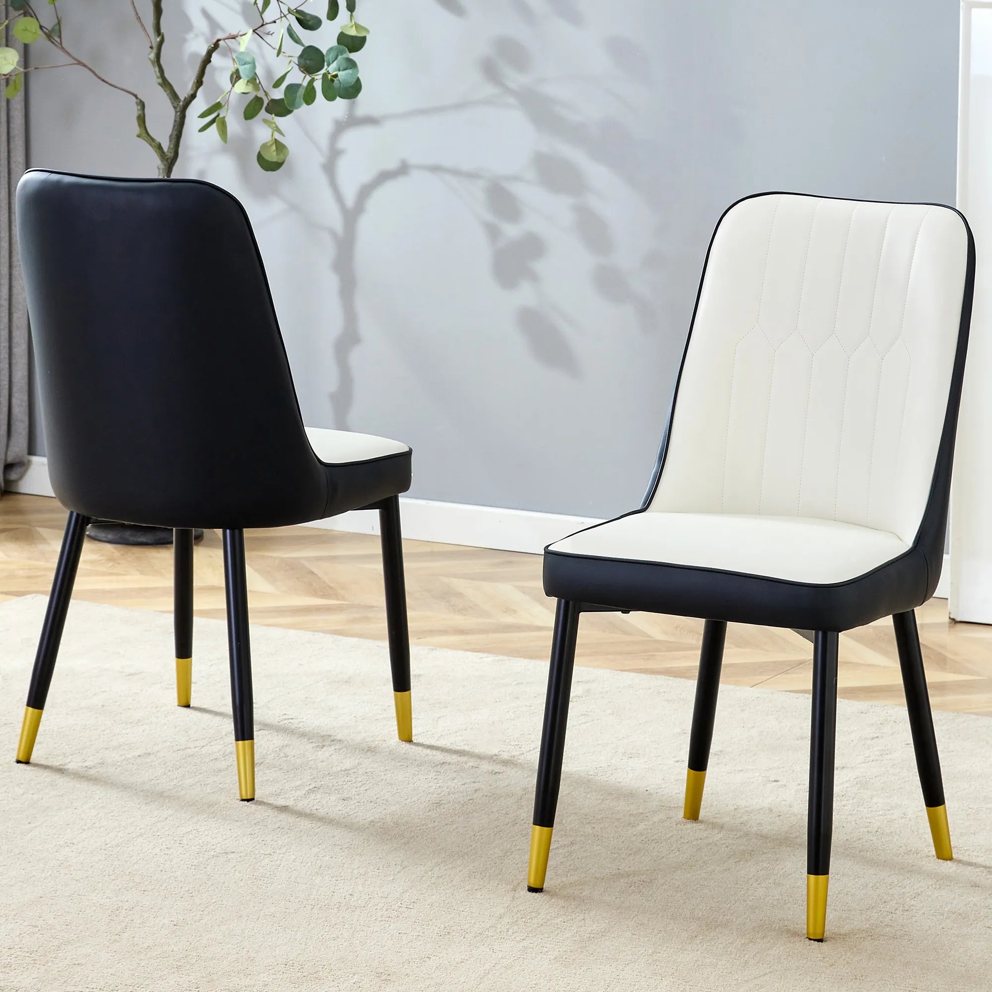 Modern PU Leather Dining Chair Set With Black And White Due Tone