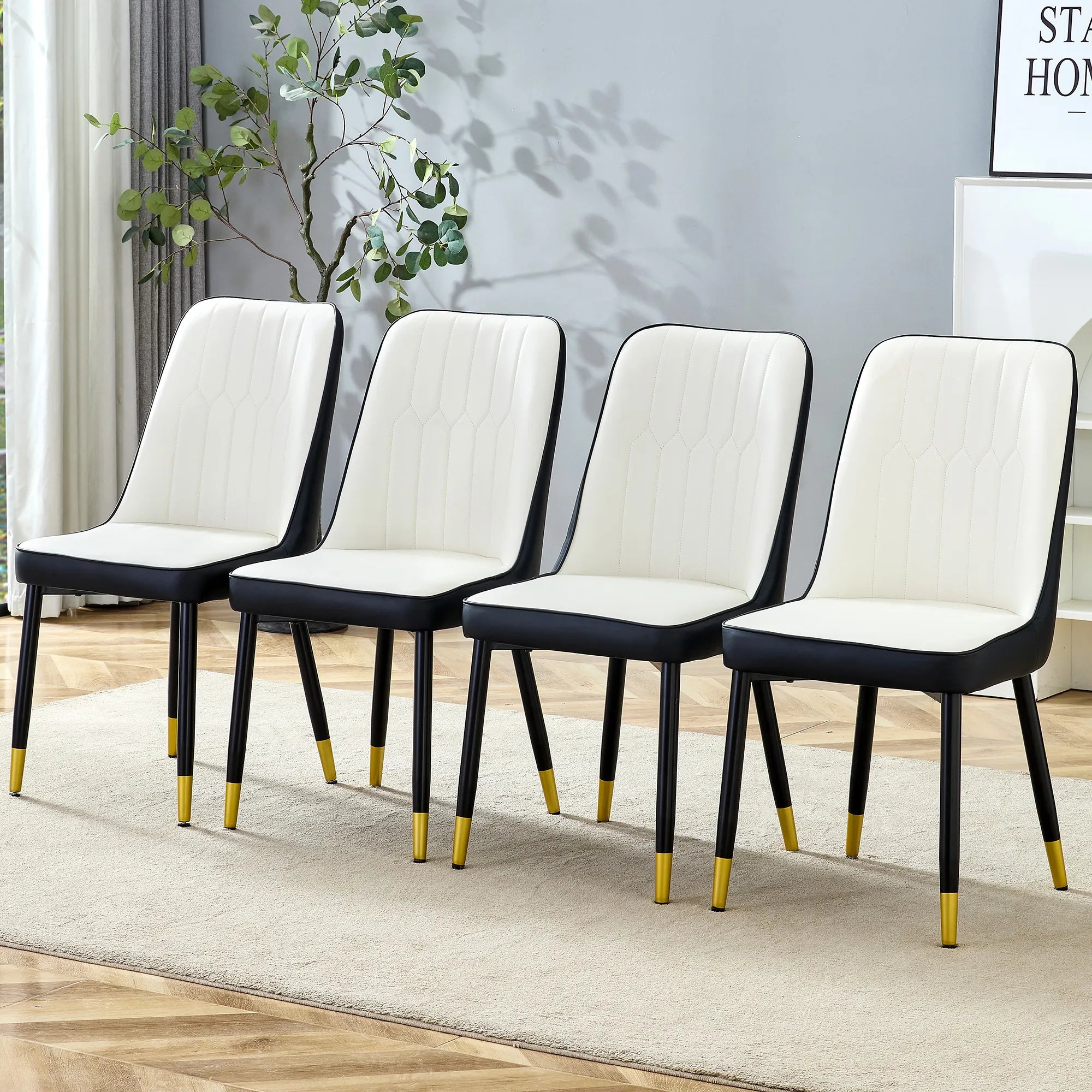 Modern PU Leather Dining Chair Set With Black And White Due Tone