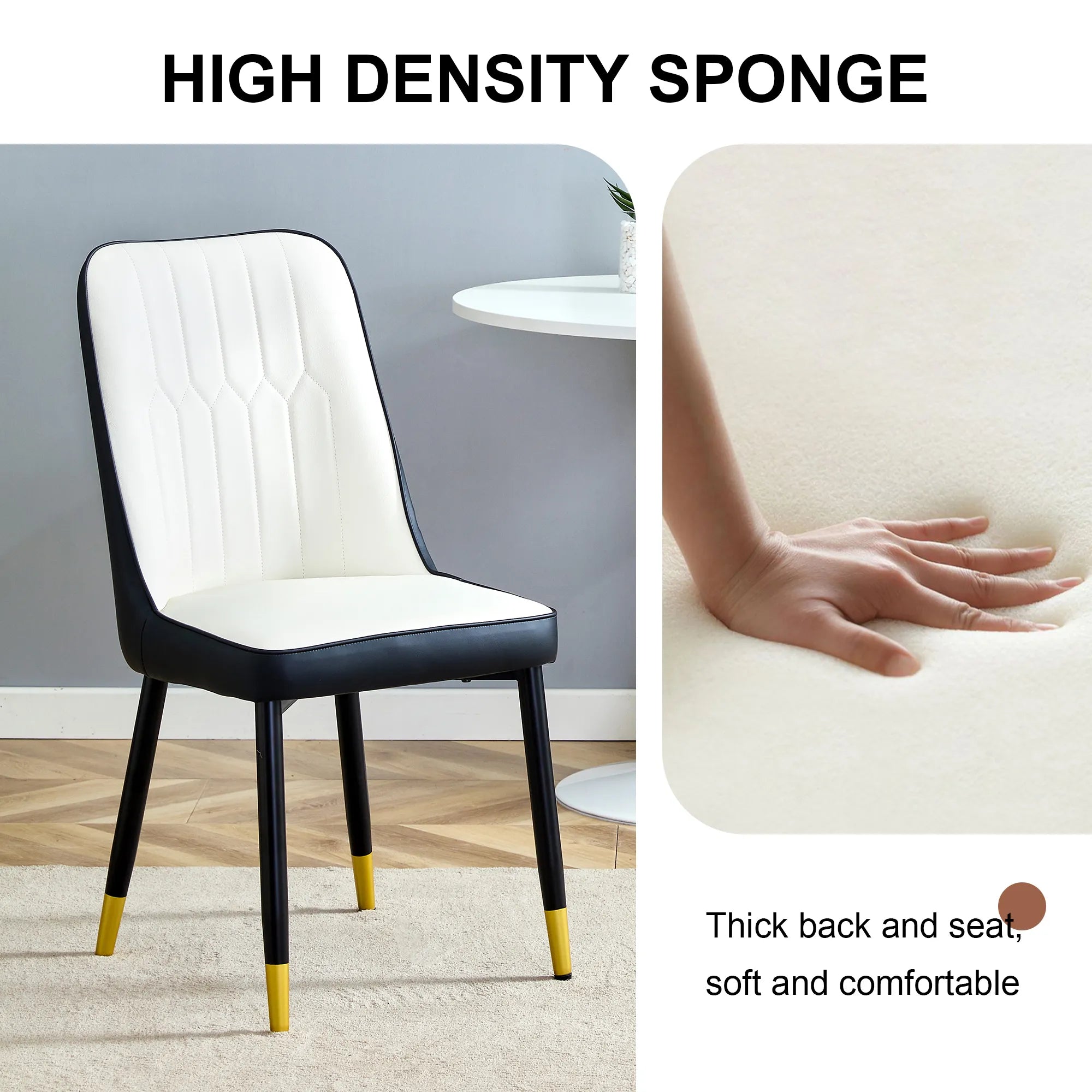 Modern PU Leather Dining Chair Set With Black And White Due Tone