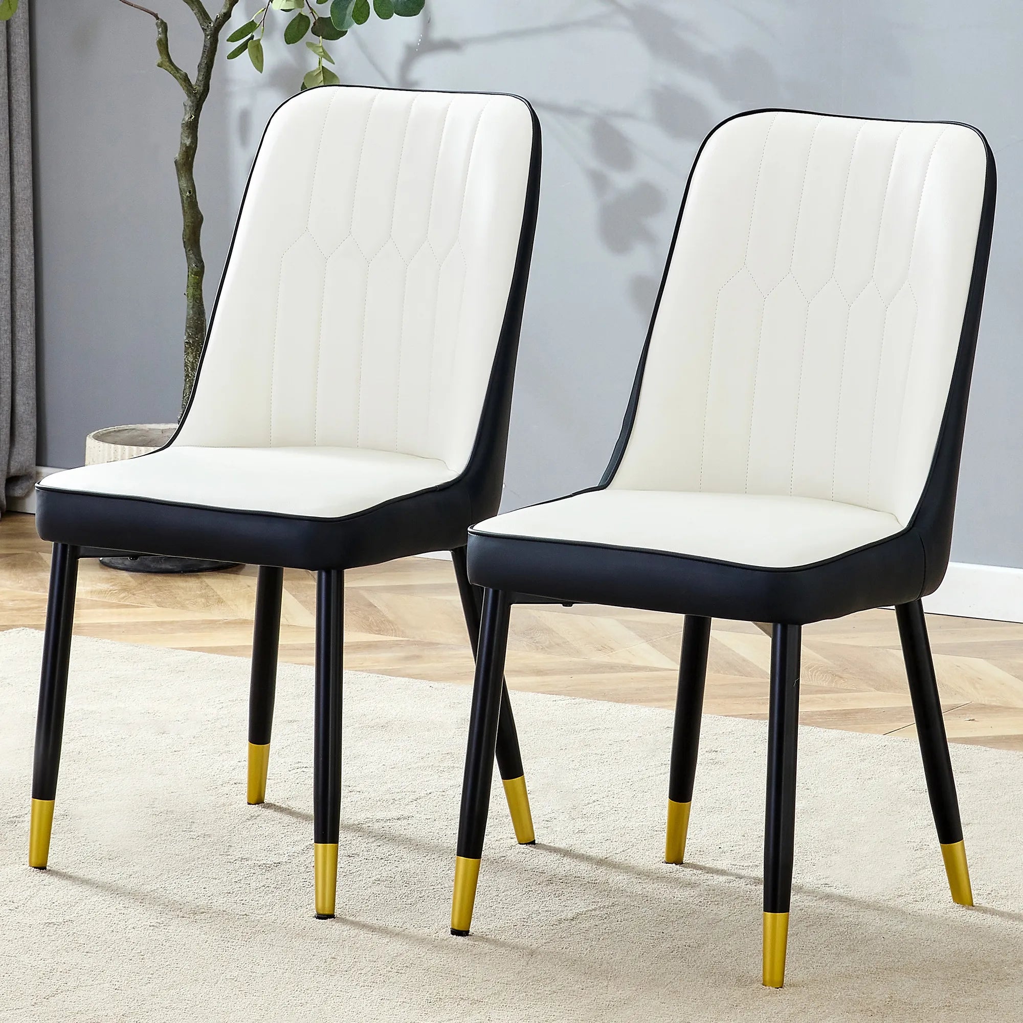 Modern PU Leather Dining Chair Set With Black And White Due Tone