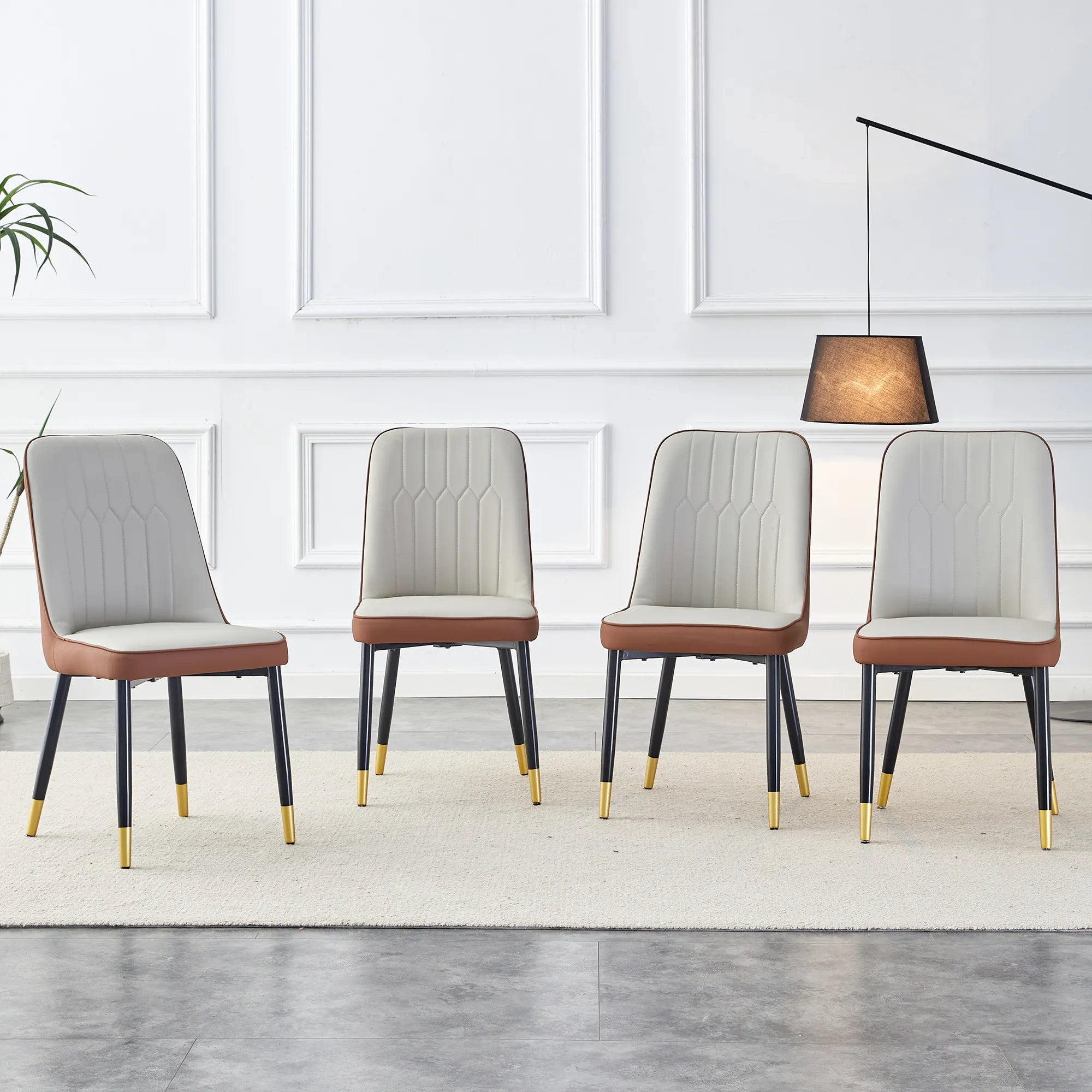 Modern PU Leather Dining Chair Set With Brown And Gray Due Tone