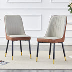 Modern PU Leather Dining Chair Set With Brown And Gray Due Tone