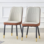 Modern PU Leather Dining Chair Set With Brown And Gray Due Tone