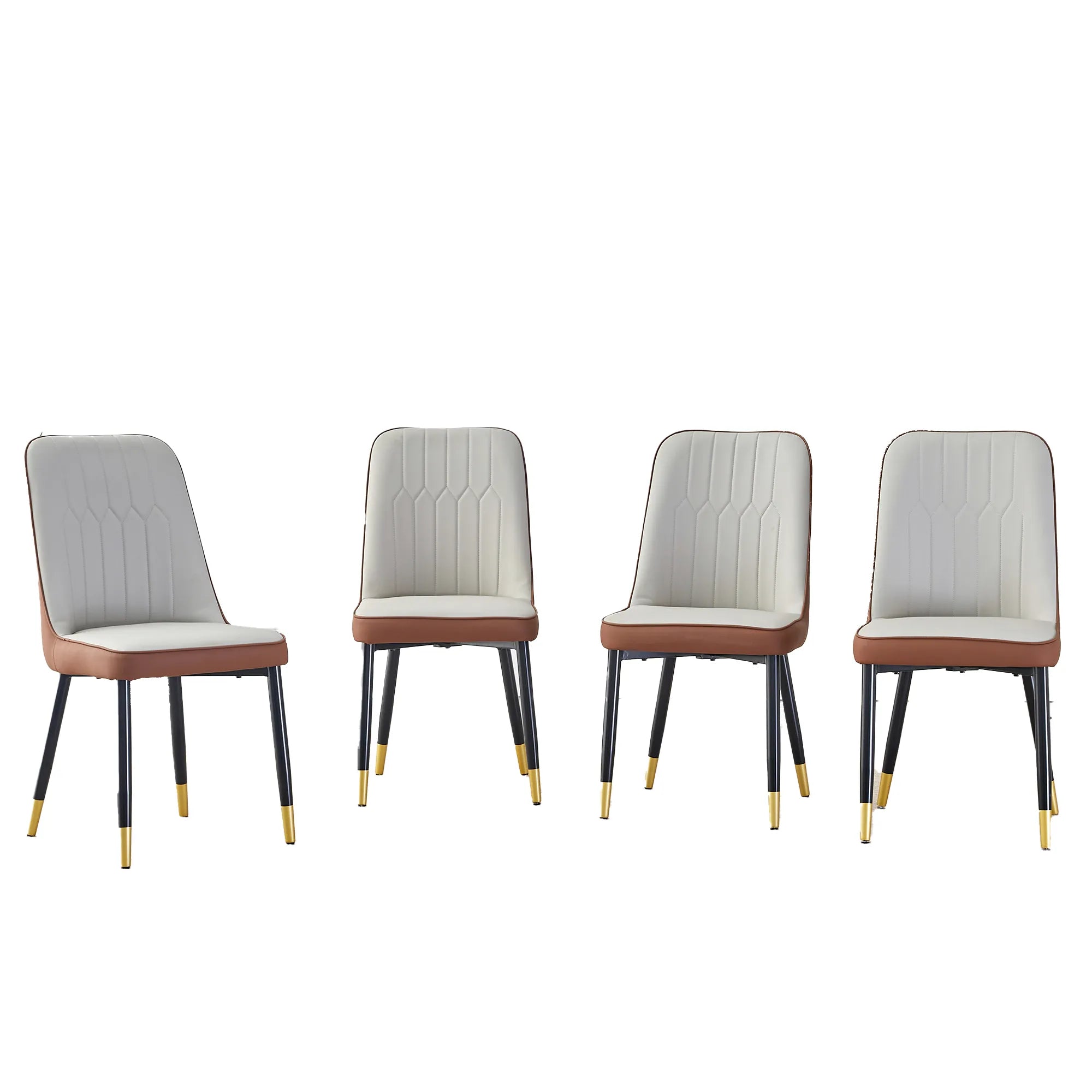 Modern PU Leather Dining Chair Set With Brown And Gray Due Tone