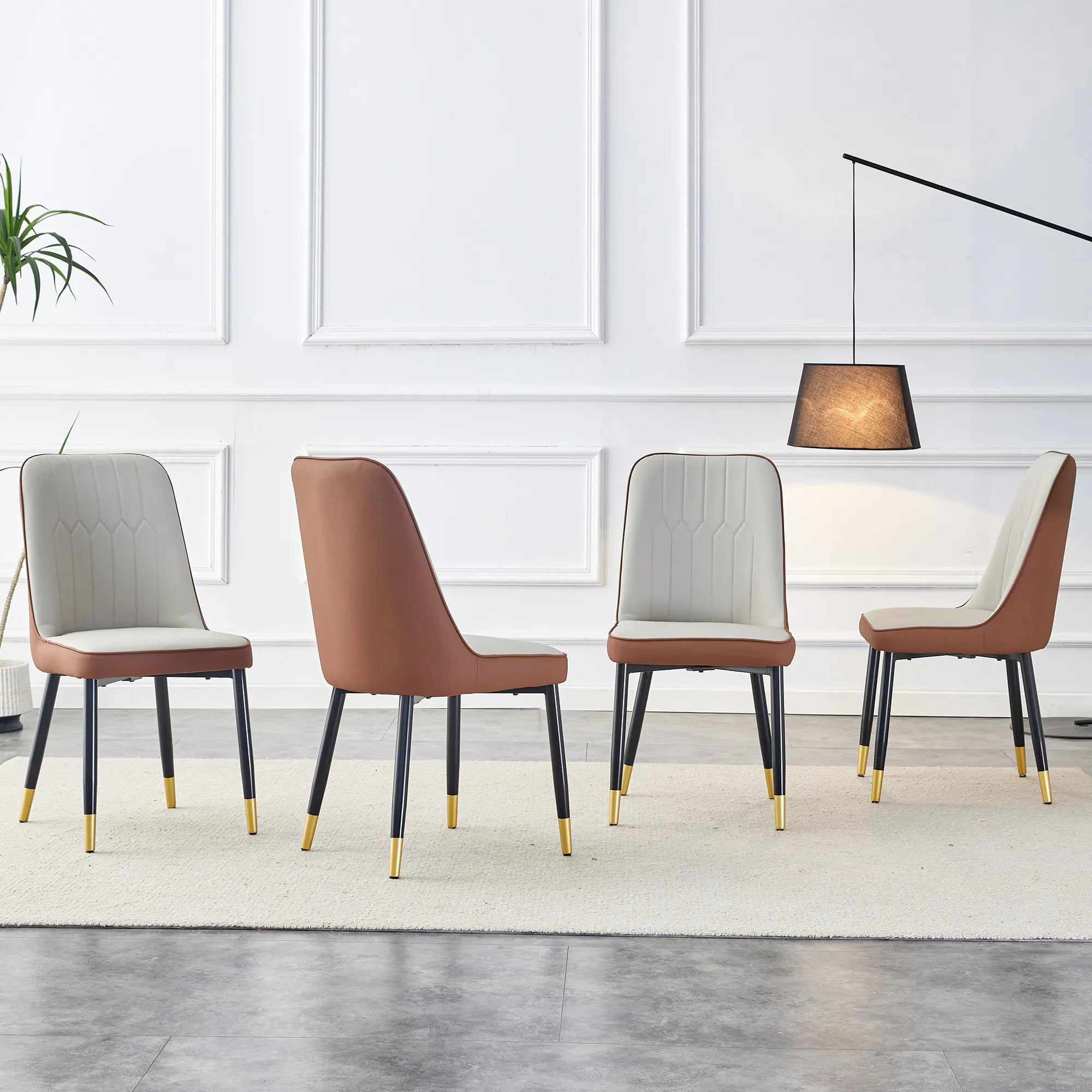Modern PU Leather Dining Chair Set With Brown And Gray Due Tone