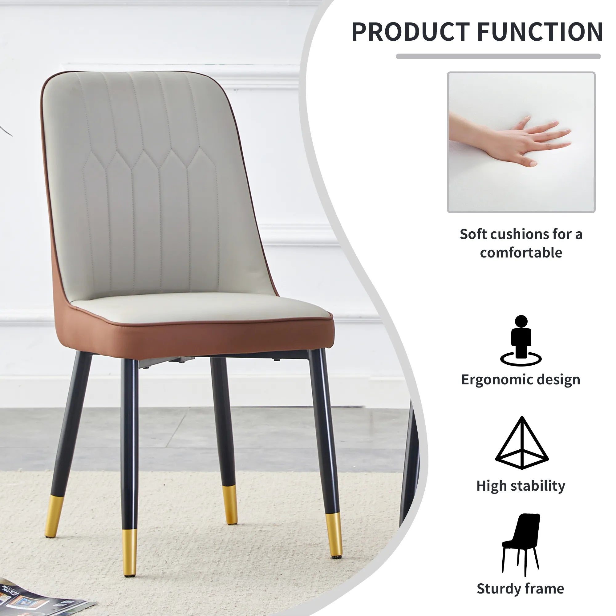 Modern PU Leather Dining Chair Set With Brown And Gray Due Tone