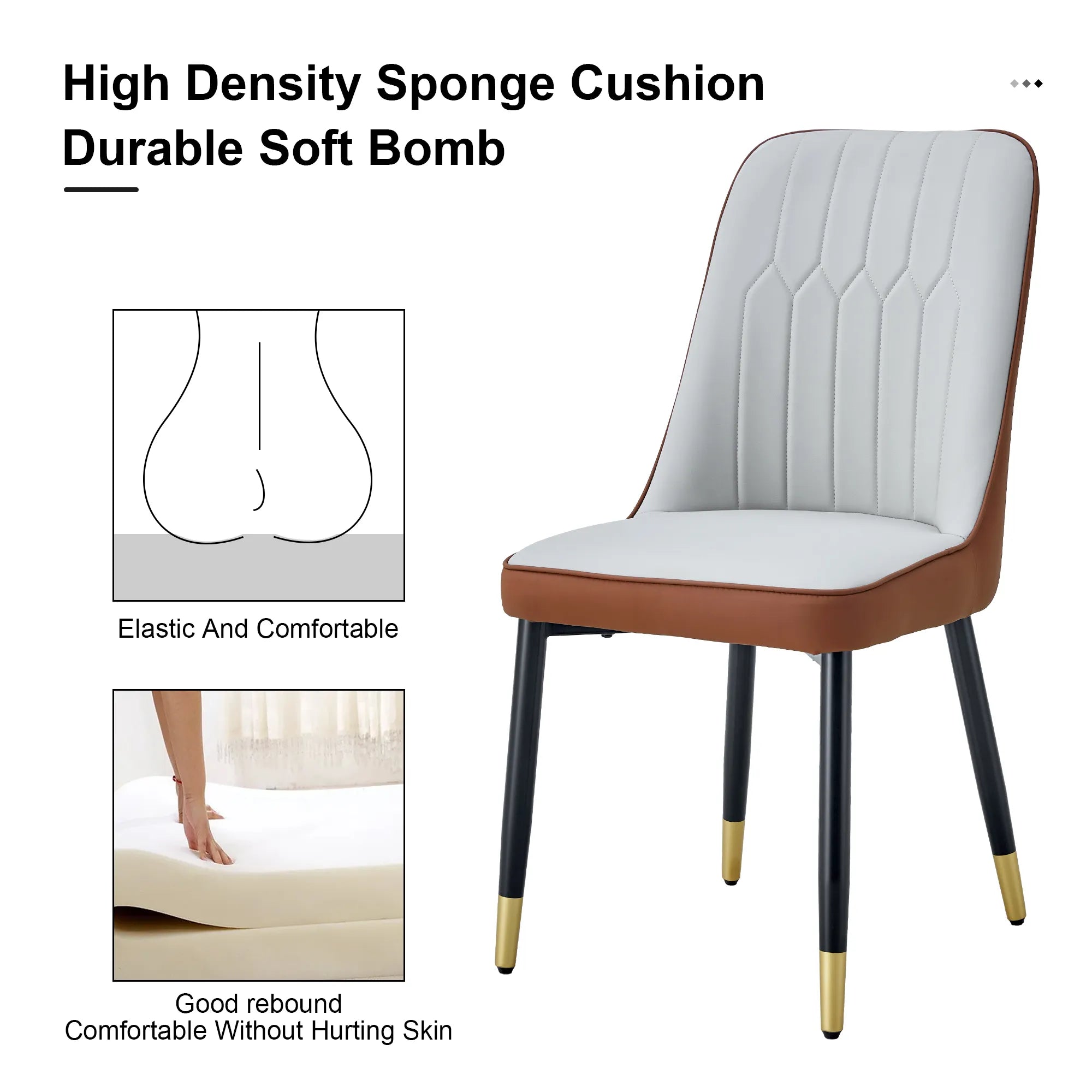 Modern PU Leather Dining Chair Set With Brown And Gray Due Tone