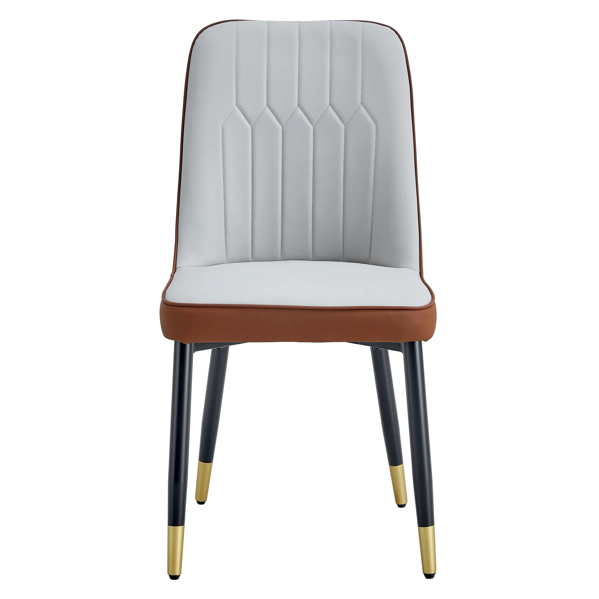 Modern PU Leather Dining Chair Set With Brown And Gray Due Tone