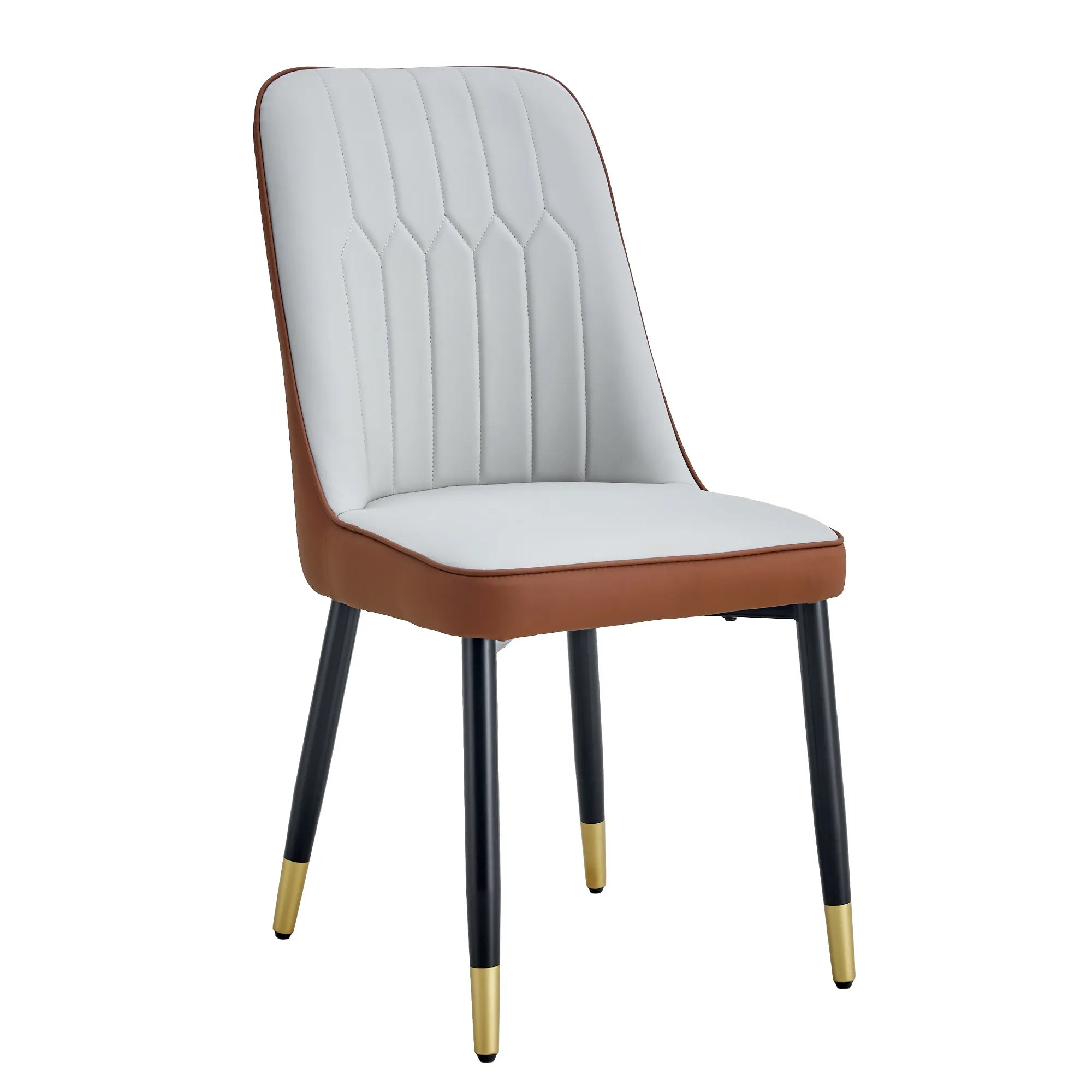 Modern PU Leather Dining Chair Set With Brown And Gray Due Tone
