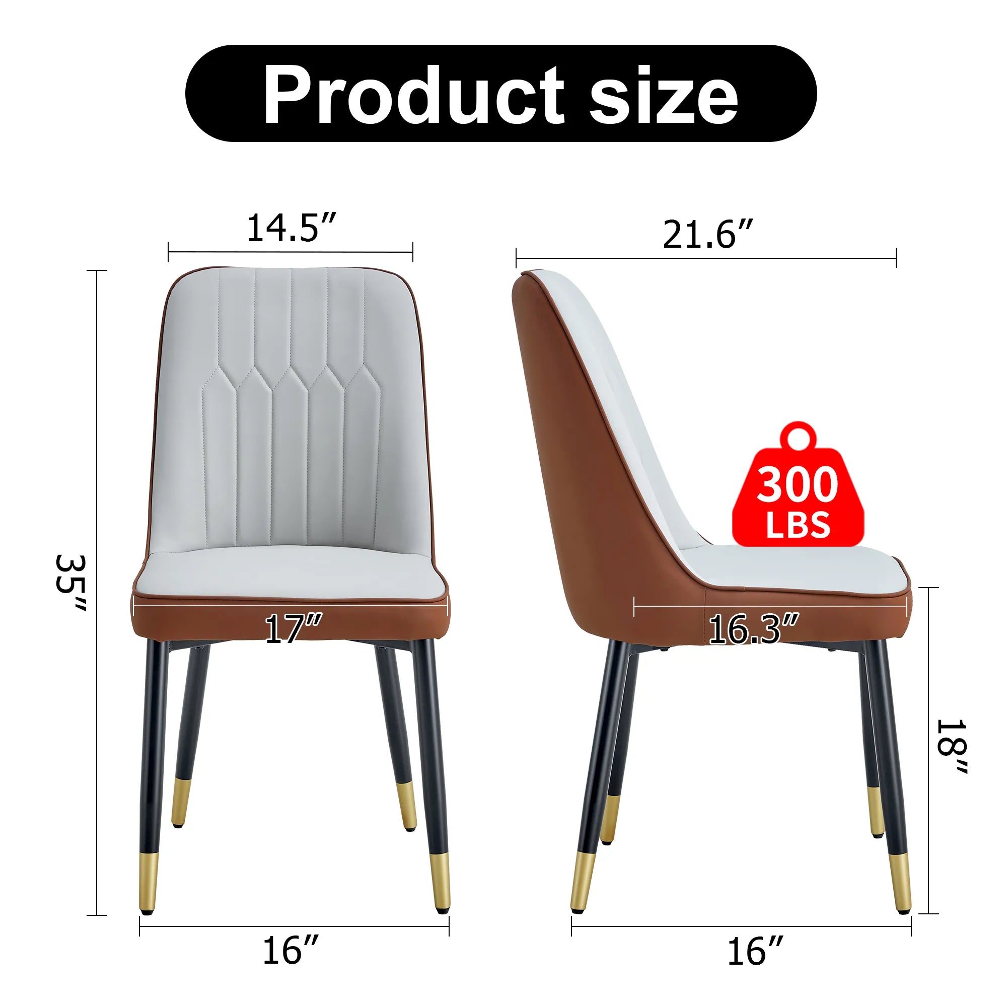 Modern PU Leather Dining Chair Set With Brown And Gray Due Tone