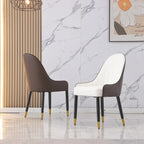 Modern PU Leather Dining Chair Set With Brown And White Color