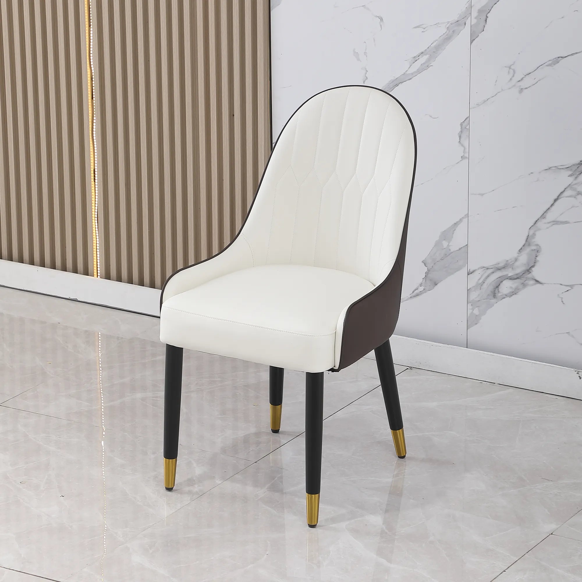 Modern PU Leather Dining Chair Set With Brown And White Color