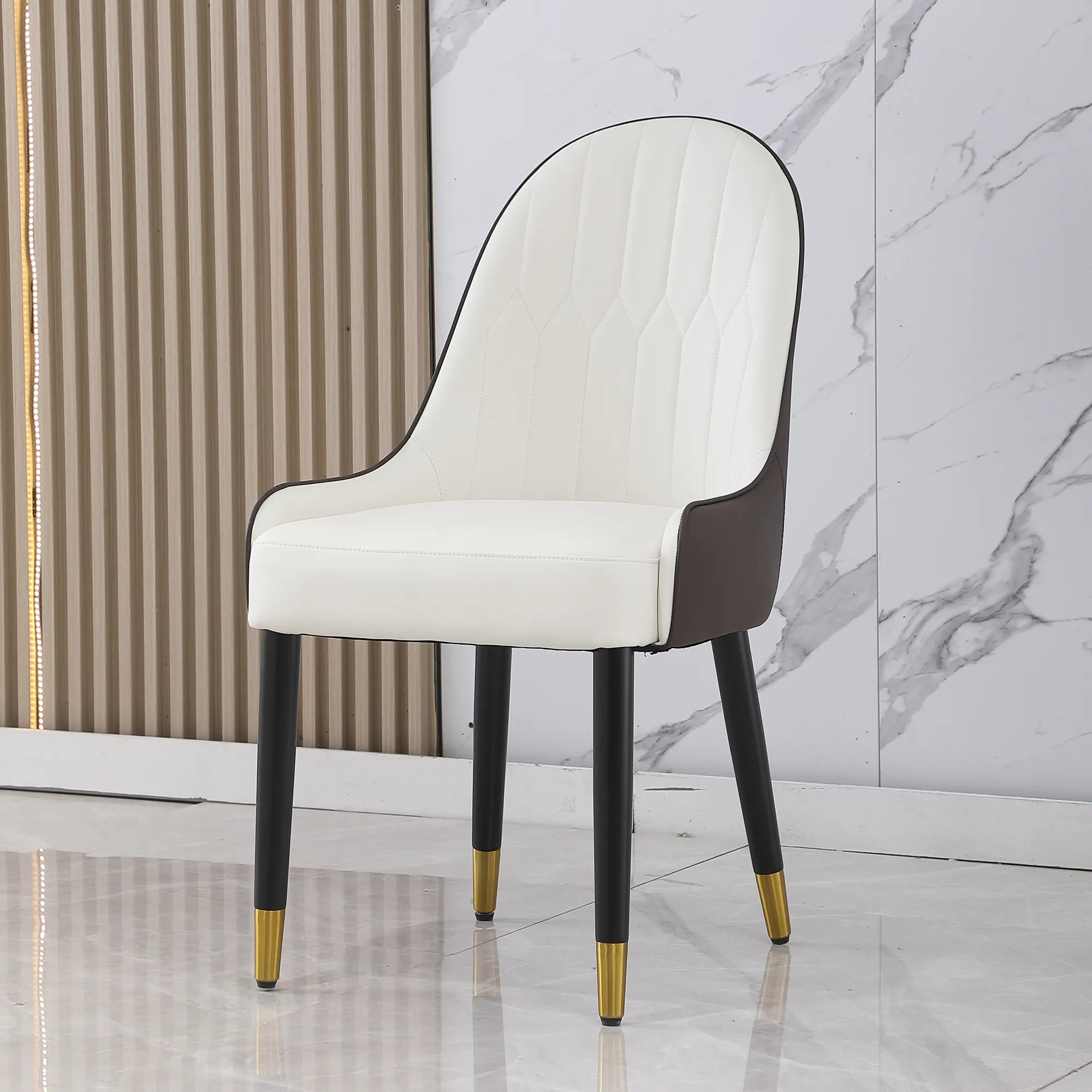 Modern PU Leather Dining Chair Set With Brown And White Color