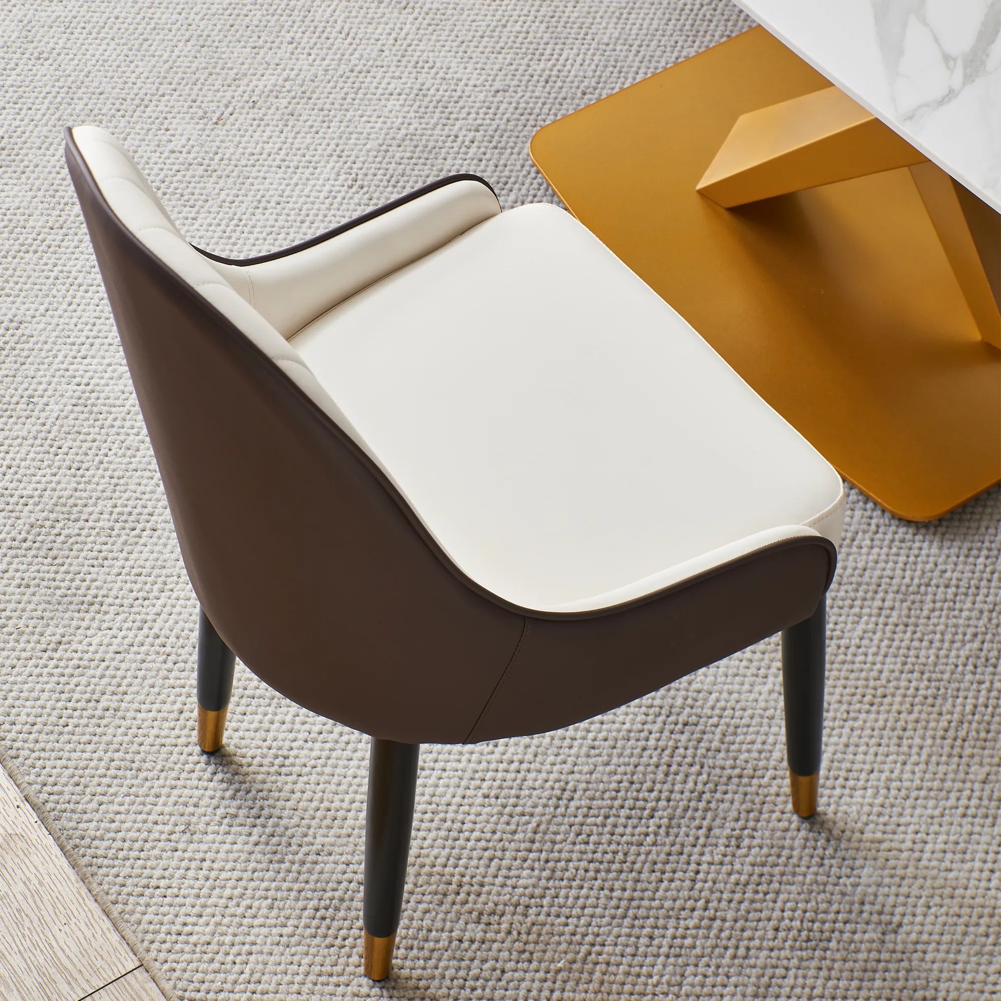 Modern PU Leather Dining Chair Set With Brown And White Color