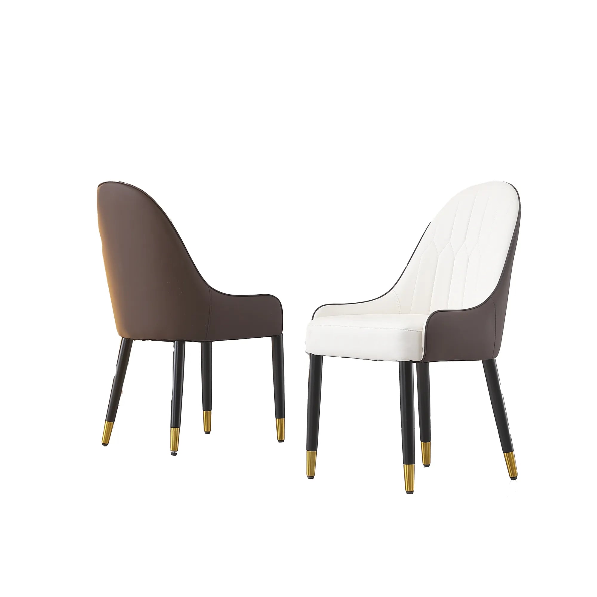 Modern PU Leather Dining Chair Set With Brown And White Color