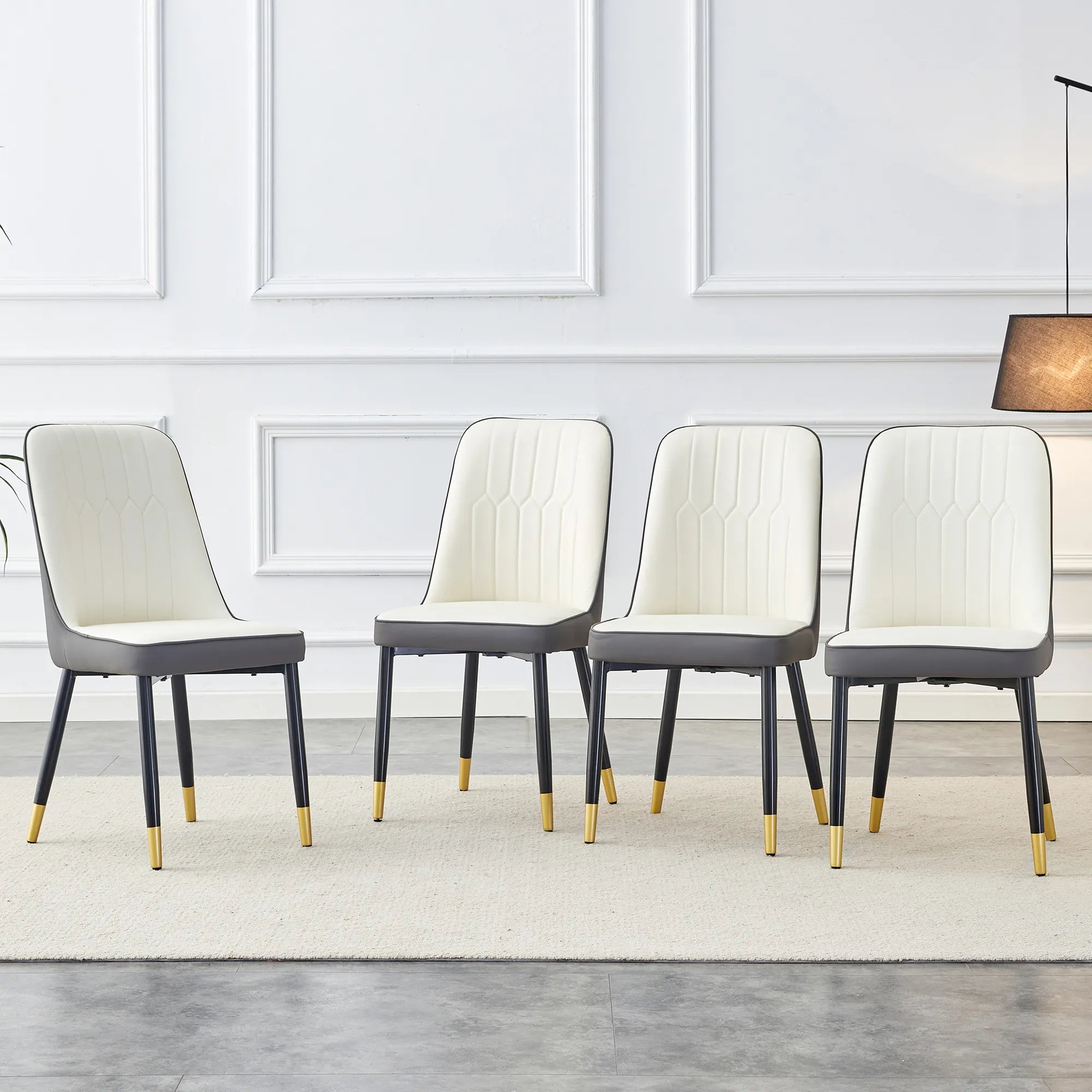 Modern PU Leather Dining Chair Set With White And Gray Due Tone