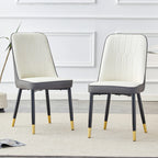 Modern PU Leather Dining Chair Set With White And Gray Due Tone