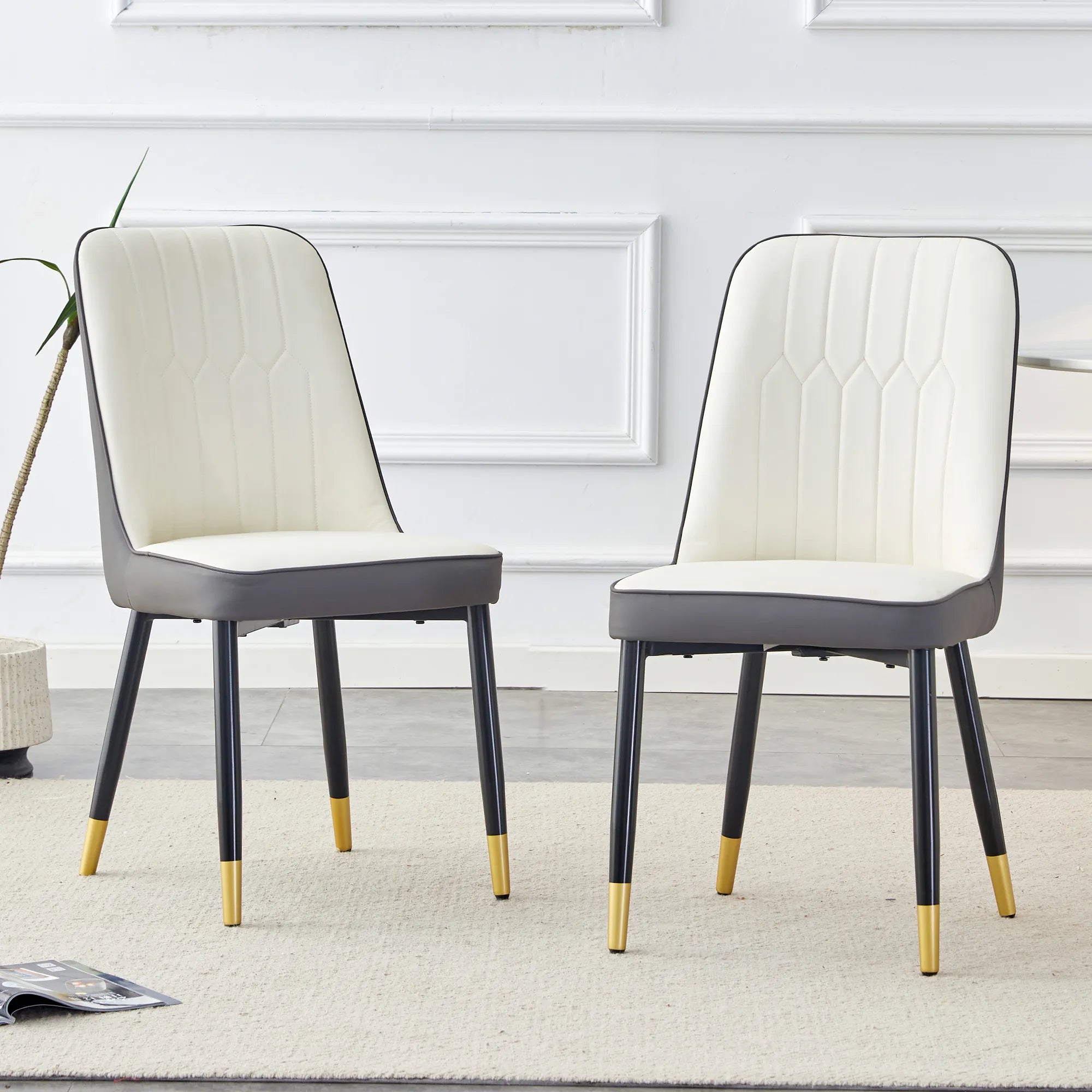Modern PU Leather Dining Chair Set With White And Gray Due Tone