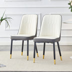 Modern PU Leather Dining Chair Set With White And Gray Due Tone