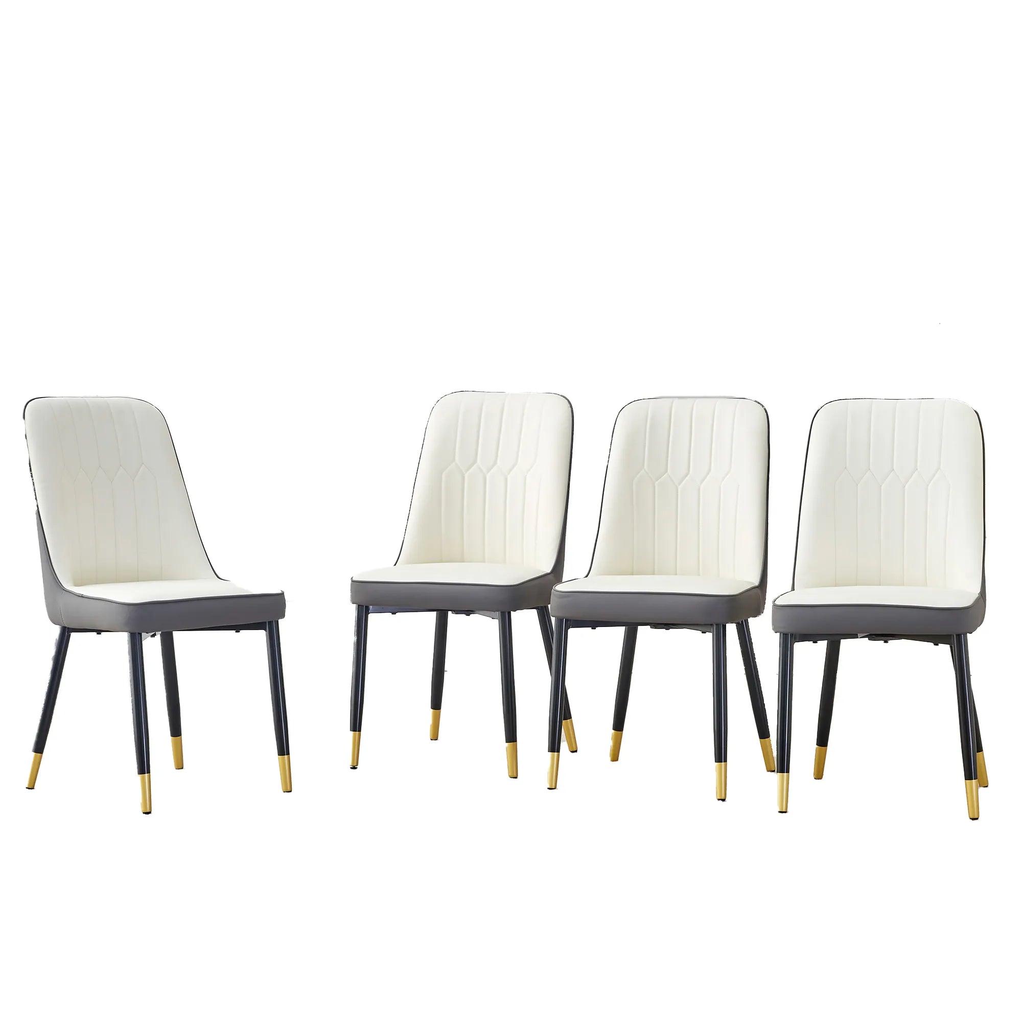 Modern PU Leather Dining Chair Set With White And Gray Due Tone