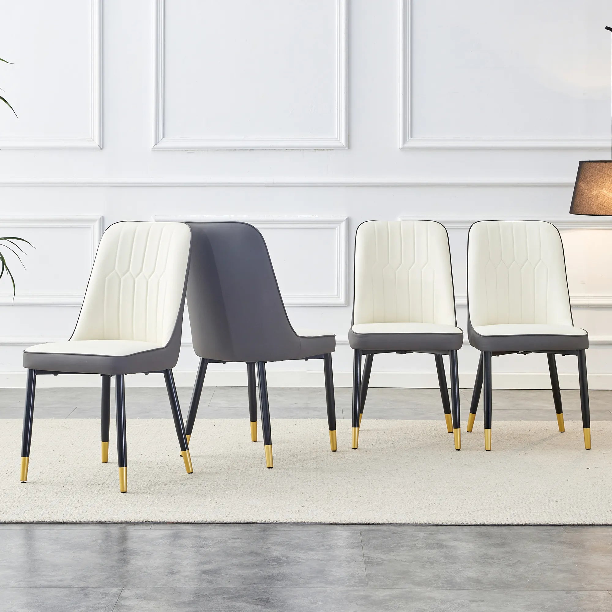 Modern PU Leather Dining Chair Set With White And Gray Due Tone