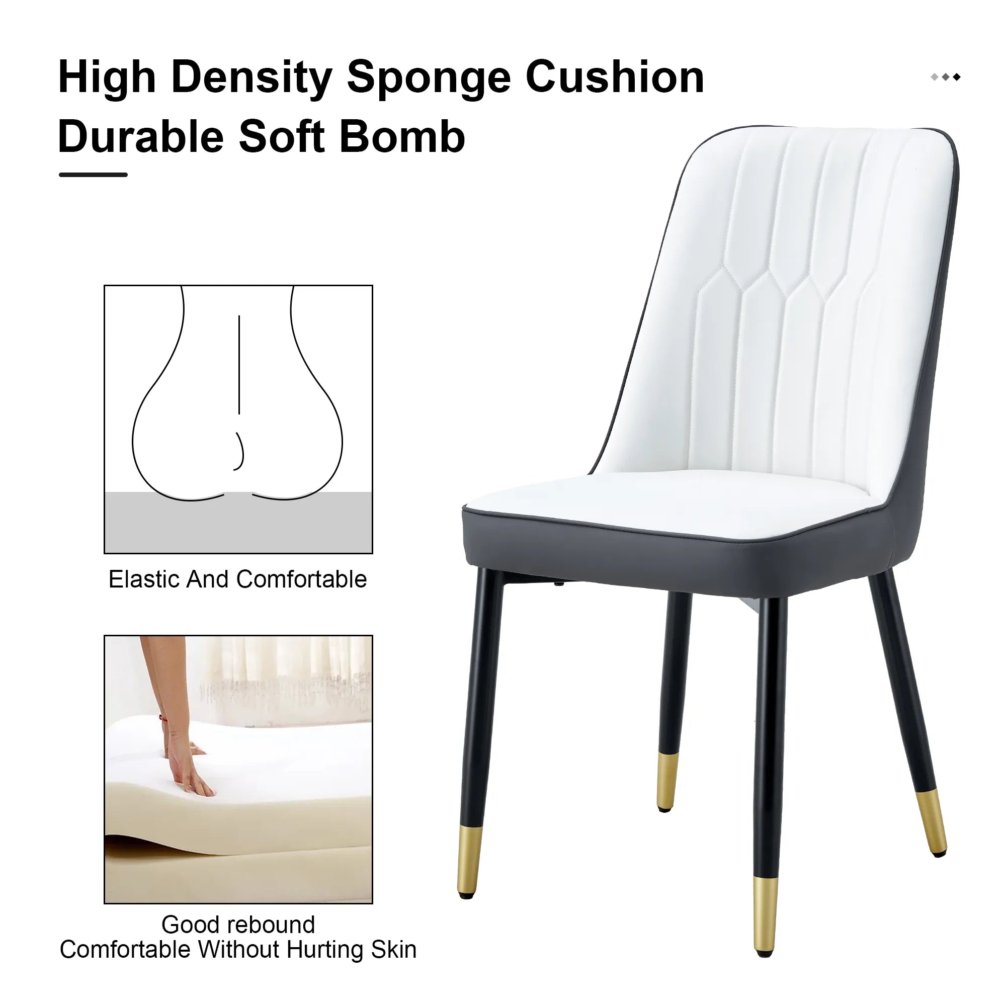 Modern PU Leather Dining Chair Set With White And Gray Due Tone