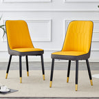 Modern PU Leather Dining Chair Set With Yellow And Gray Due Tone
