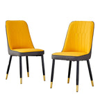 Modern PU Leather Dining Chair Set With Yellow And Gray Due Tone