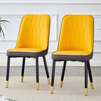 Modern PU Leather Dining Chair Set With Yellow And Gray Due Tone