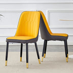 Modern PU Leather Dining Chair Set With Yellow And Gray Due Tone