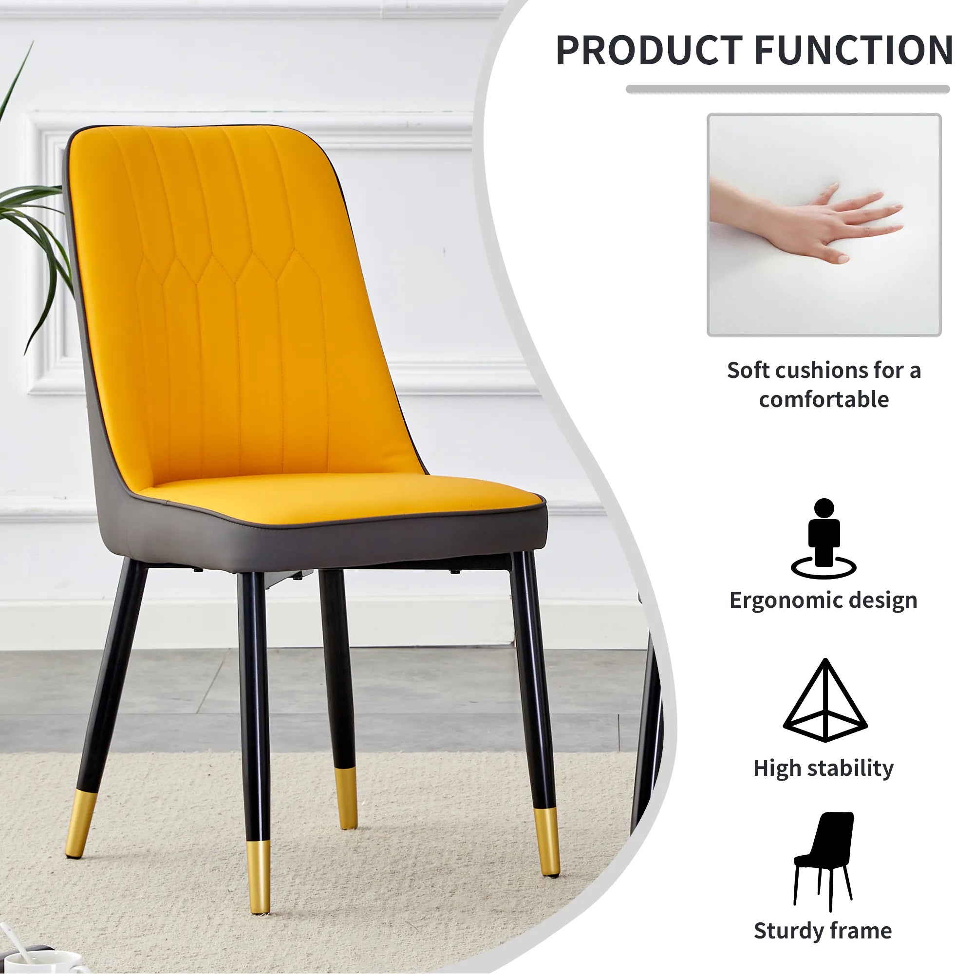 Modern PU Leather Dining Chair Set With Yellow And Gray Due Tone