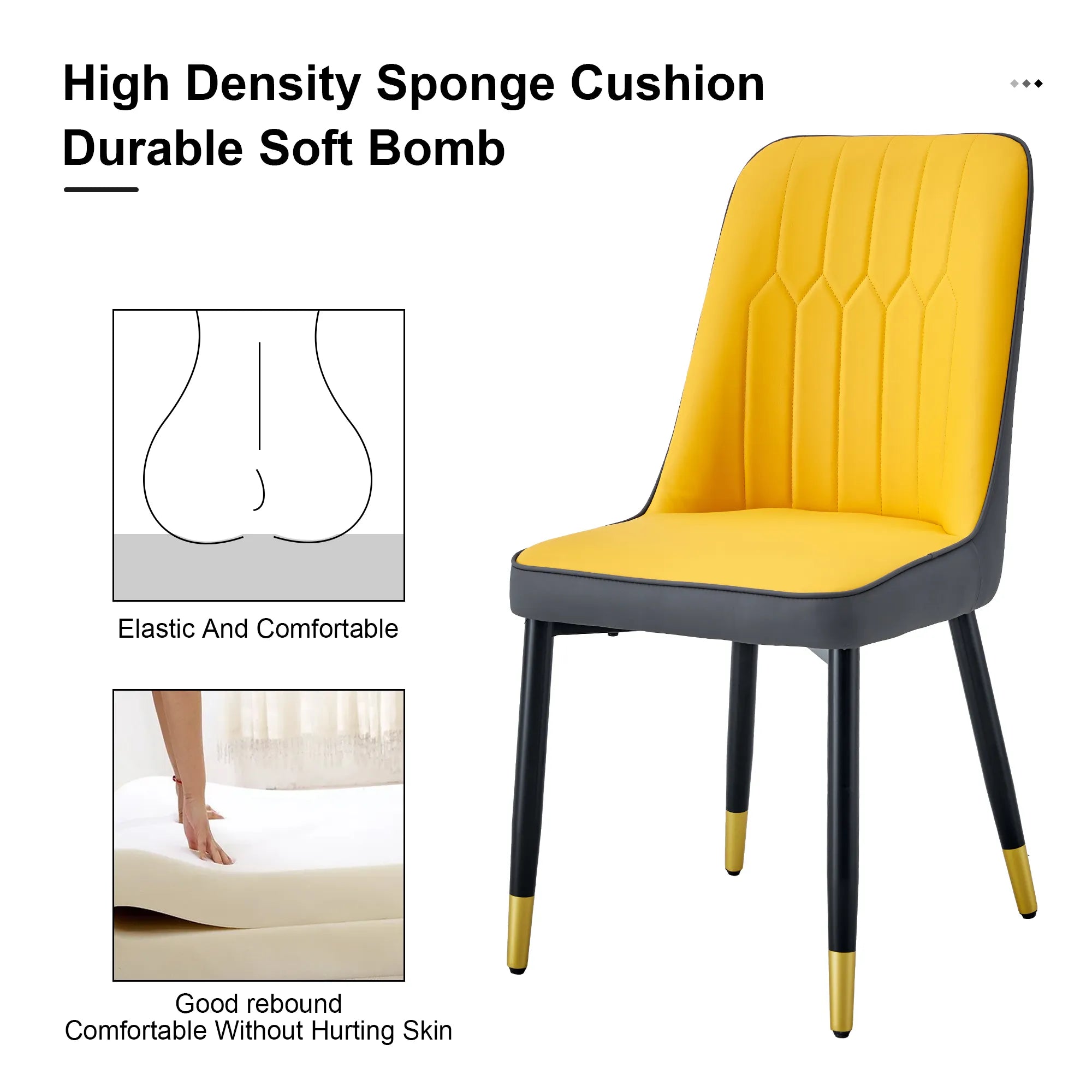 Modern PU Leather Dining Chair Set With Yellow And Gray Due Tone