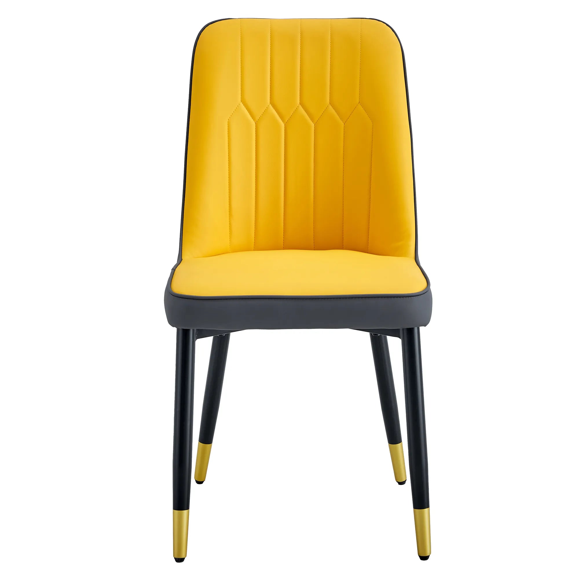 Modern PU Leather Dining Chair Set With Yellow And Gray Due Tone