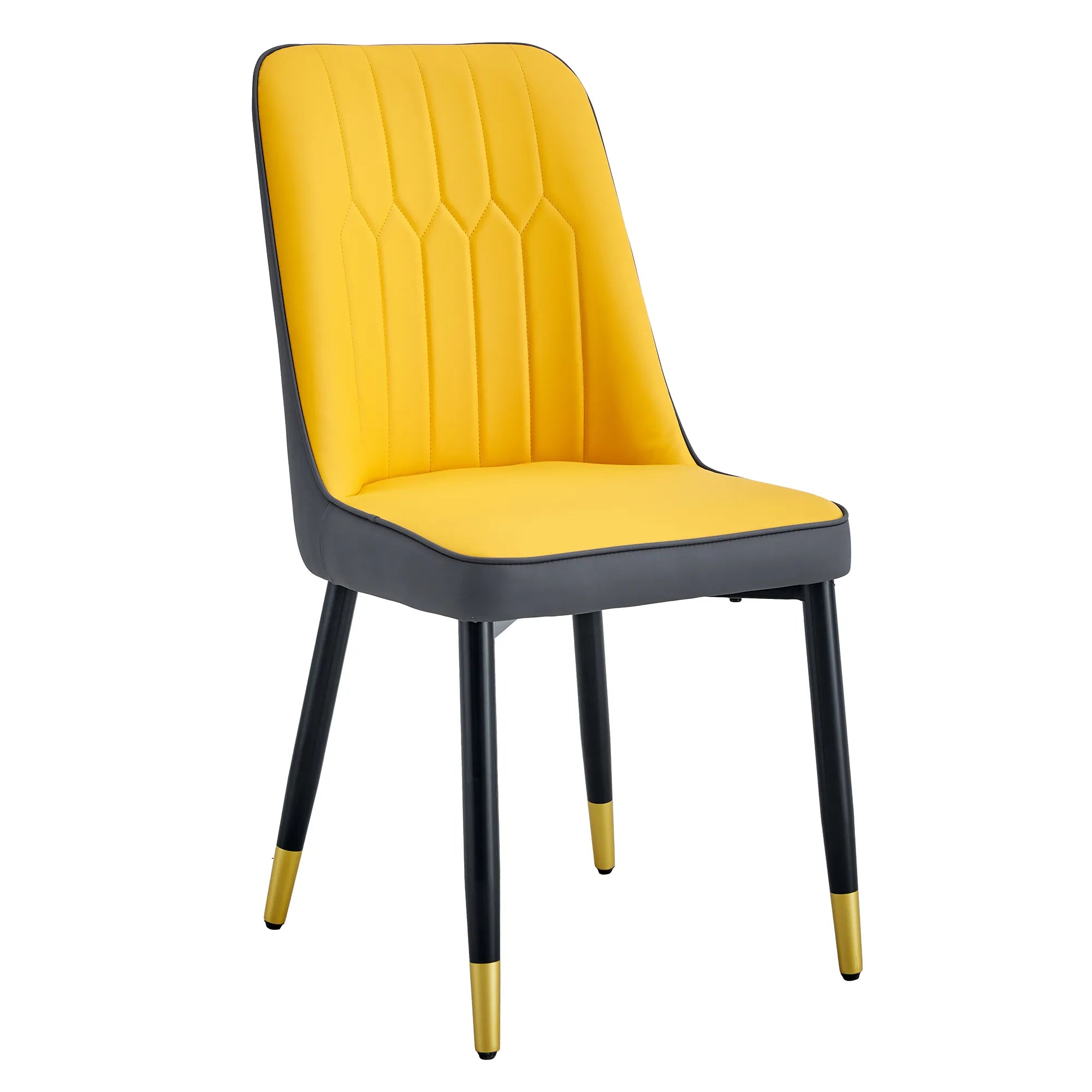 Modern PU Leather Dining Chair Set With Yellow And Gray Due Tone