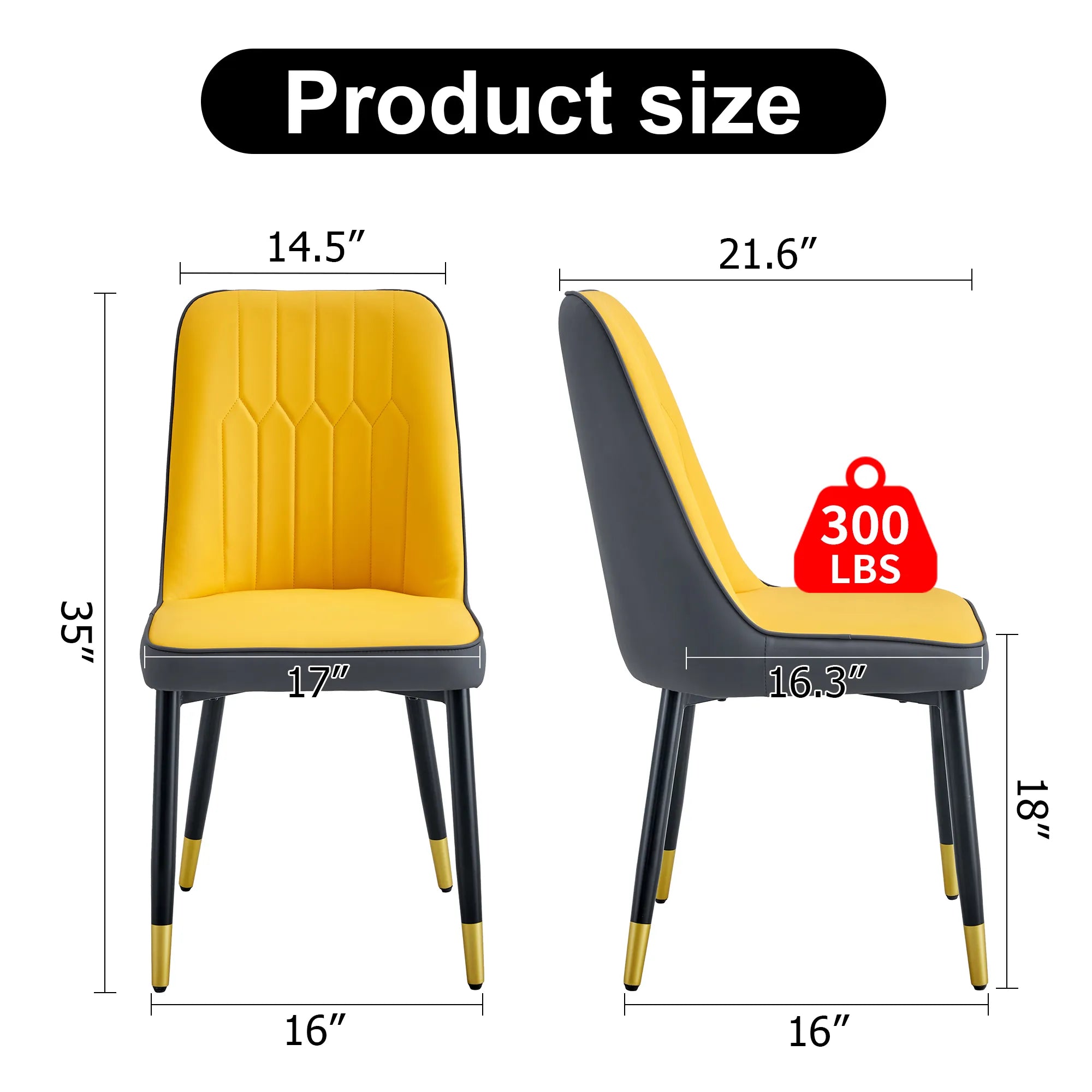 Modern PU Leather Dining Chair Set With Yellow And Gray Due Tone