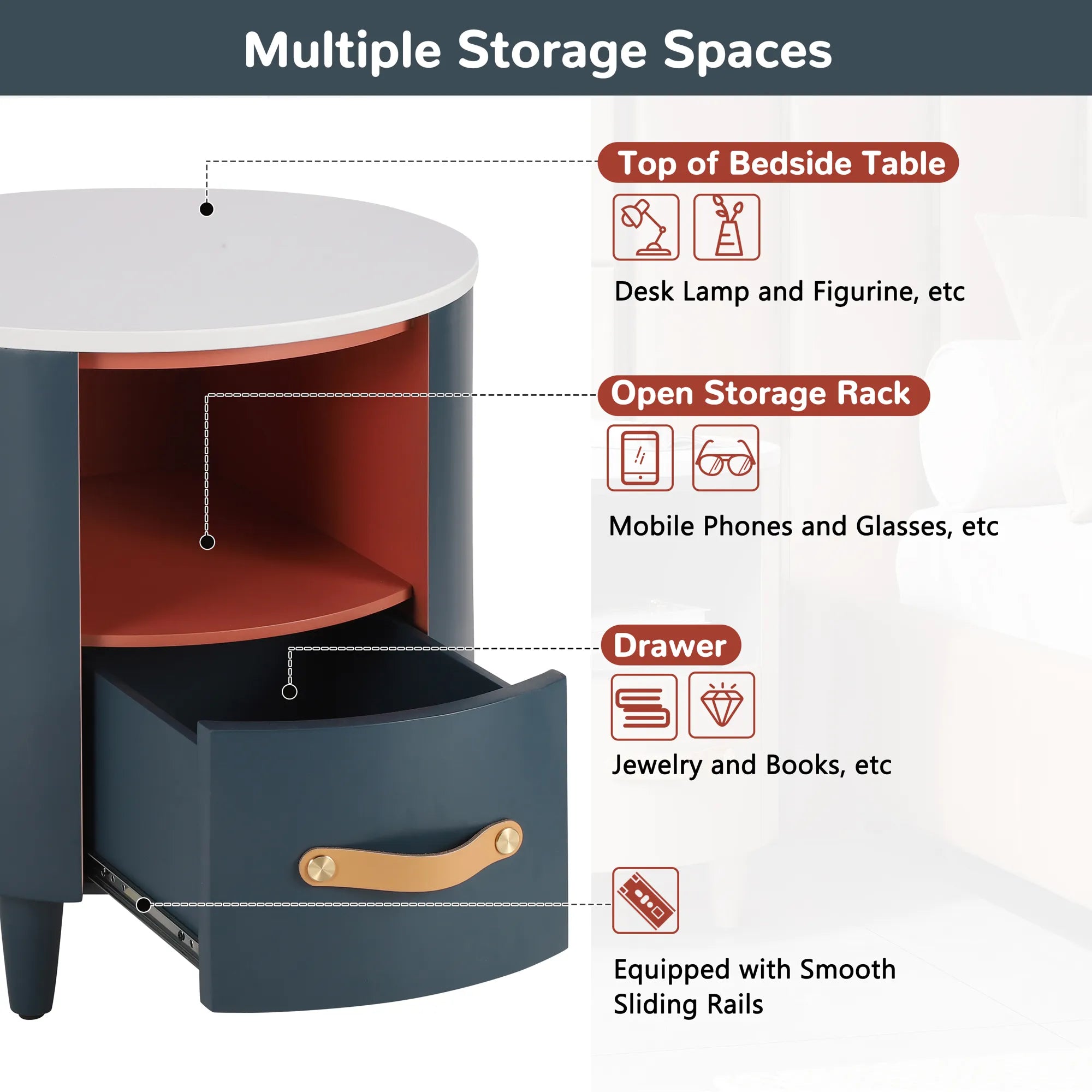 Modern Round Nightstand with Drawer