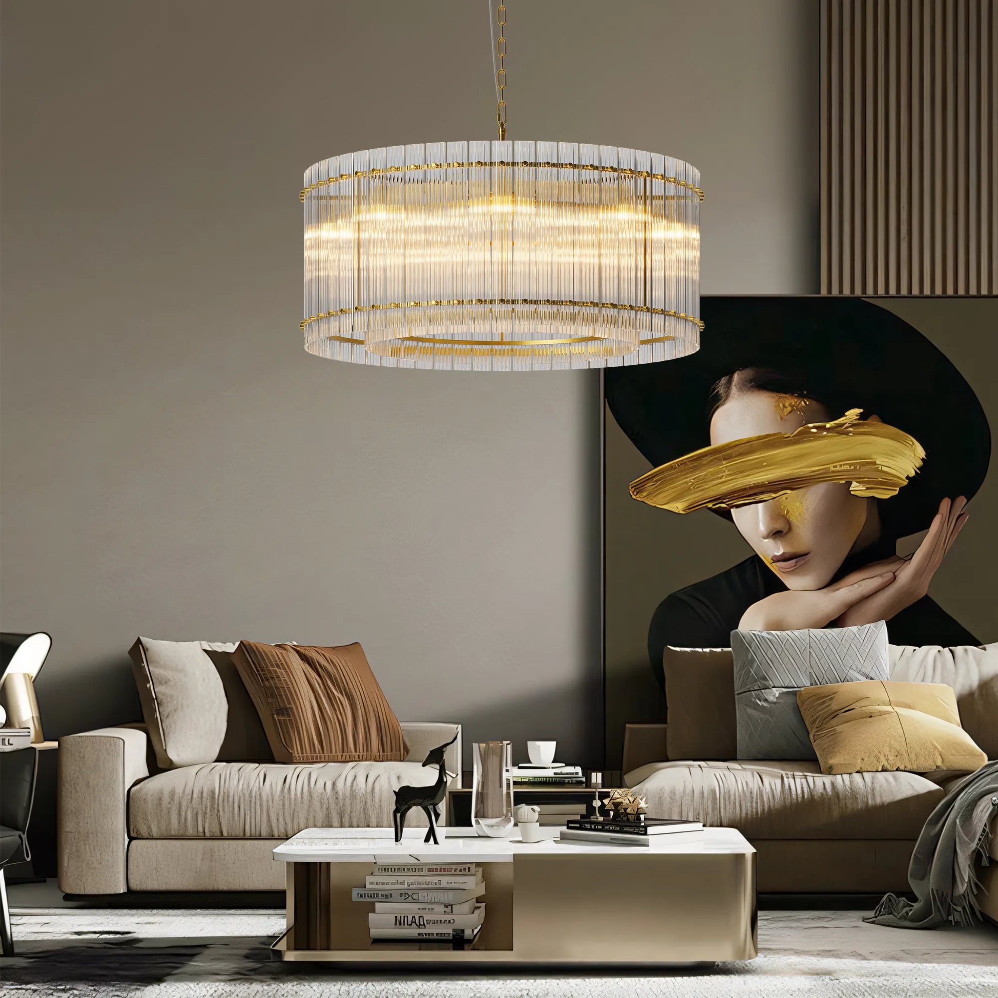 Modern Round Ripple Crystal Chandelier