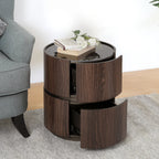 Walnut Round Side Table with Double-Layer Storage