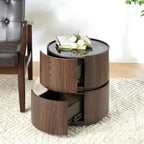 Walnut Round Side Table with Double-Layer Storage