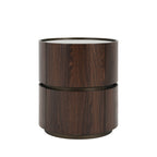 Walnut Round Side Table with Double-Layer Storage