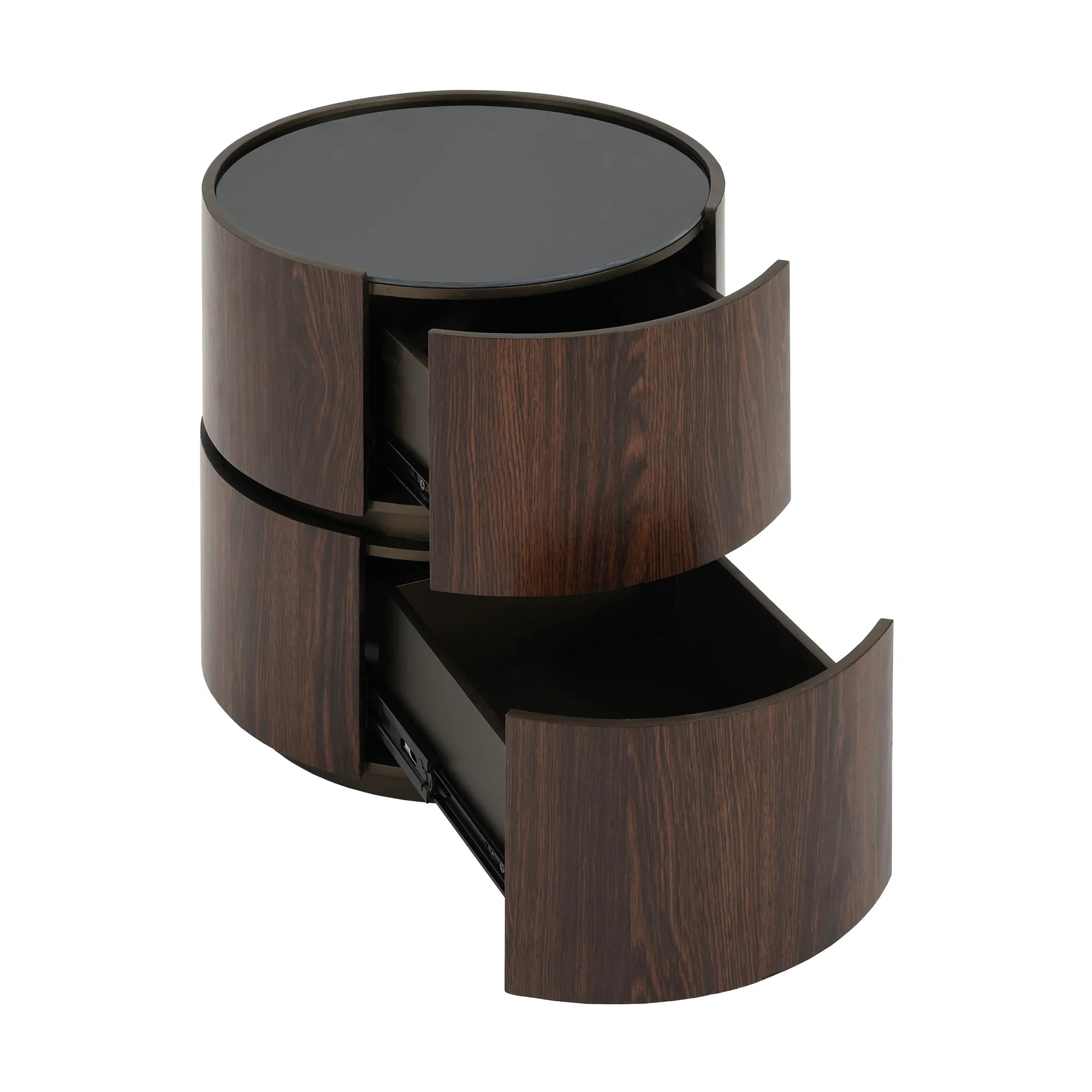 Walnut Round Side Table with Double-Layer Storage