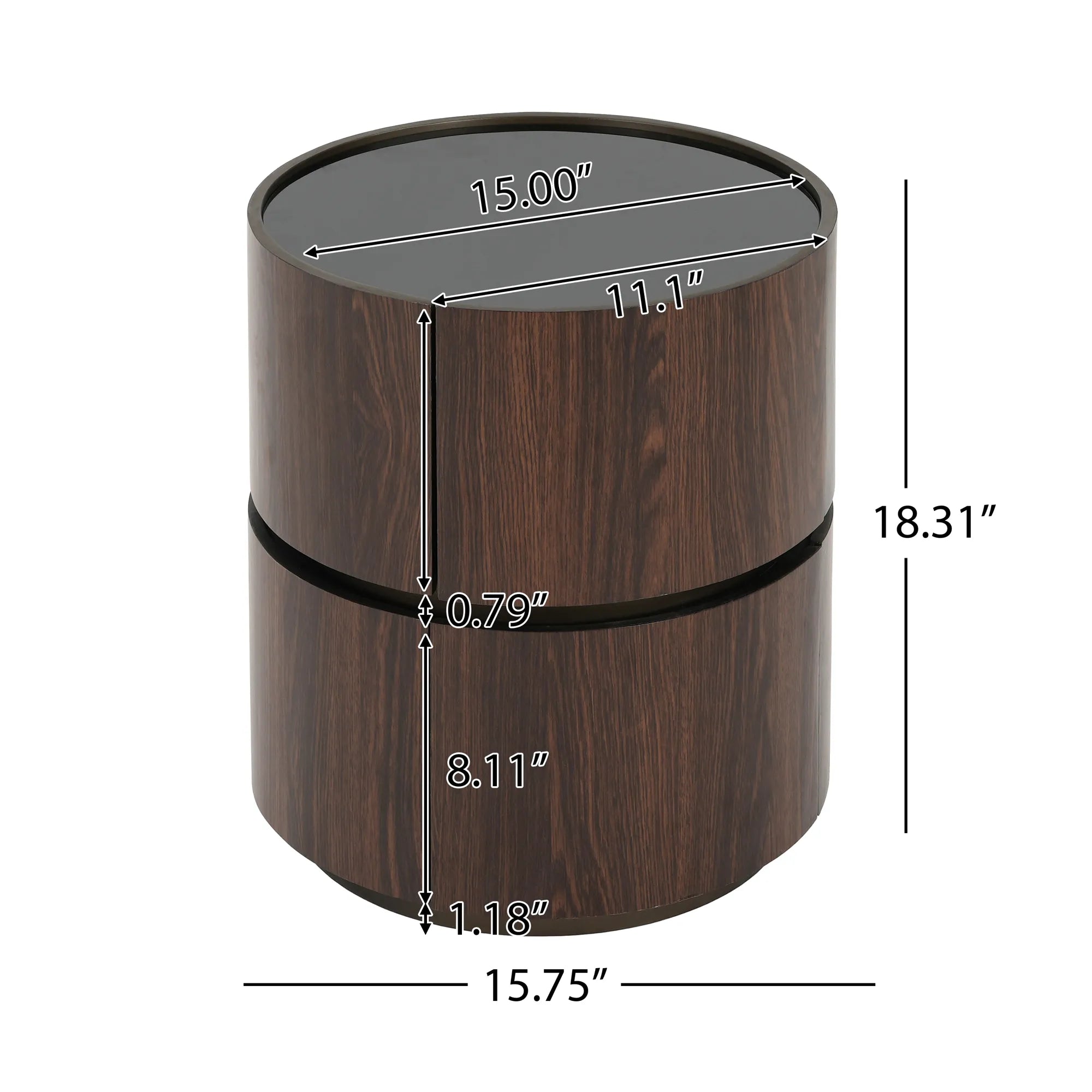 Walnut Round Side Table with Double-Layer Storage