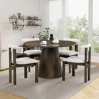 47" Modern Round Wooden Dining Table Set With Upholstered Chairs