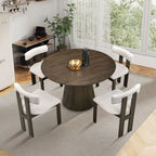 47" Modern Round Wooden Dining Table Set With Upholstered Chairs