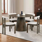 47" Modern Round Wooden Dining Table Set With Upholstered Chairs