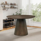 47" Modern Round Wooden Dining Table Set With Upholstered Chairs