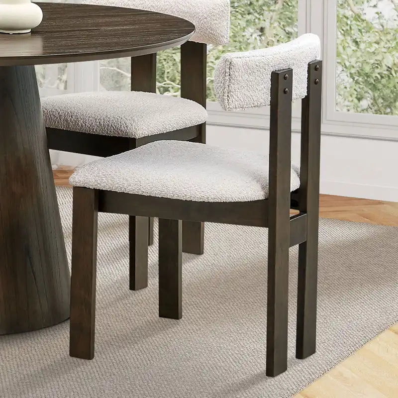 47" Modern Round Wooden Dining Table Set With Upholstered Chairs