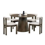 47" Modern Round Wooden Dining Table Set With Upholstered Chairs